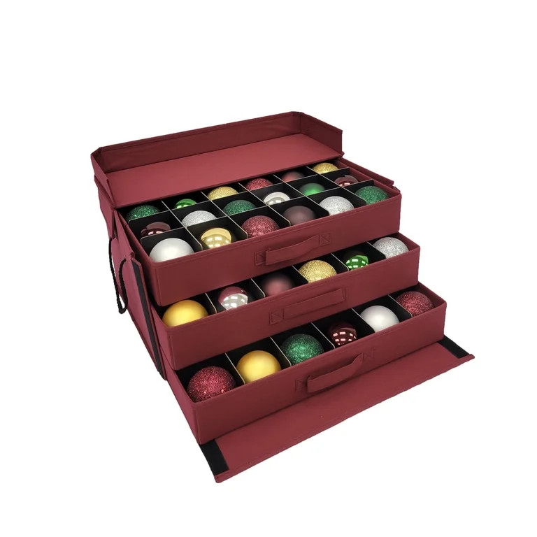 Christmas Ornament Storage Box with 3 Slide Out Trays, Adjustable Acid-Free Dividers, Holds 72 - ... | Walmart (US)