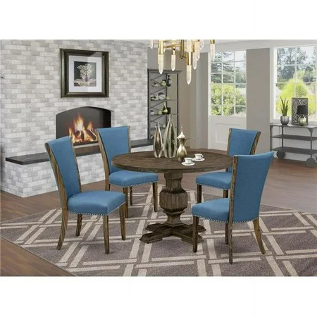 I3VE5-721 5Pc Dining Set - Round Table and 4 Parson Chairs - Distressed Jacobean Color | Walmart (US)