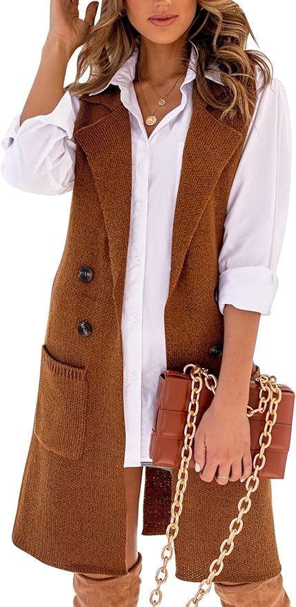 Danedvi Women Open Front Lapel Collar Cardigan Vest Button Down Long Sweaters Cardigan Solid Oute... | Amazon (US)