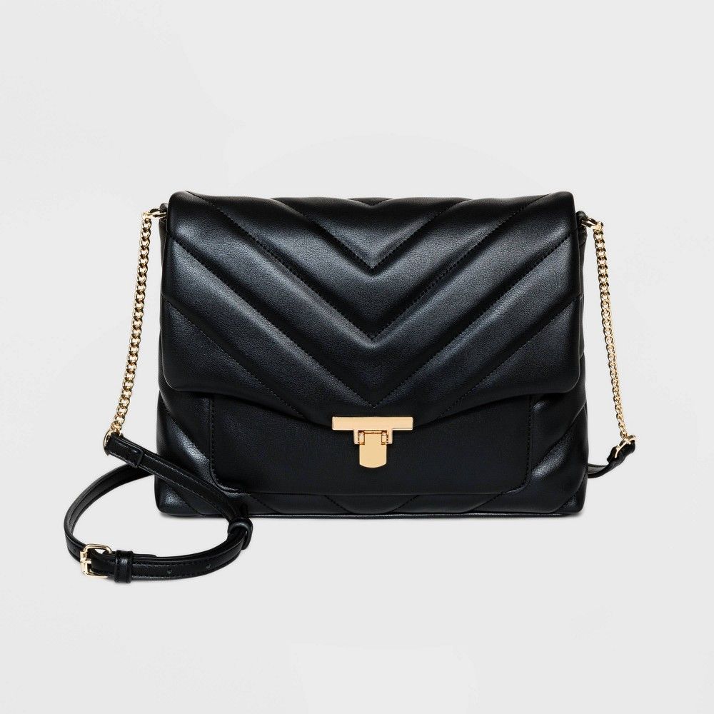 Metal Clasp Closure Boxy Large Crossbody Bag - A New Day Black | Target