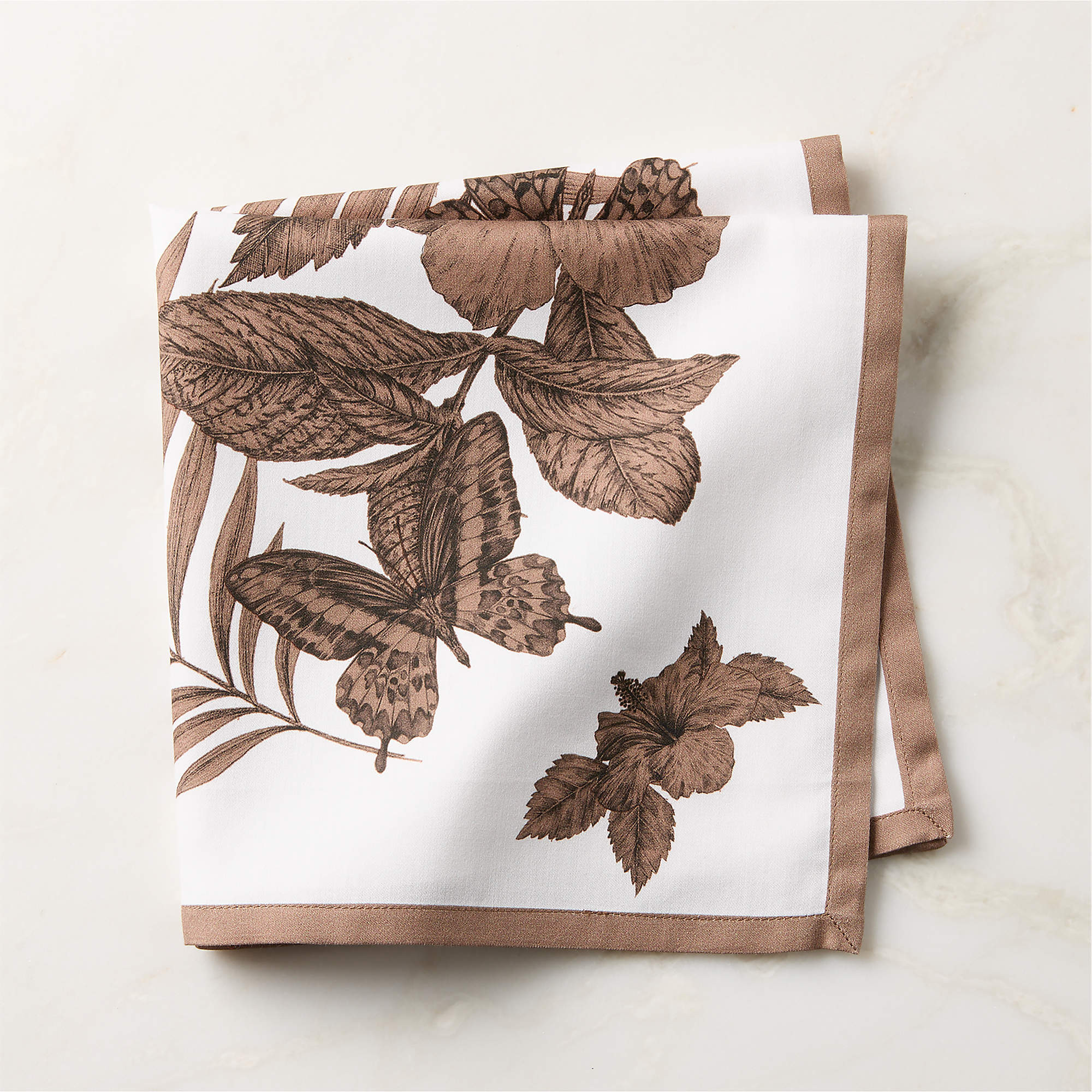 Everly White and Light Brown Organic Cotton Sateen Napkin | CB2 | CB2