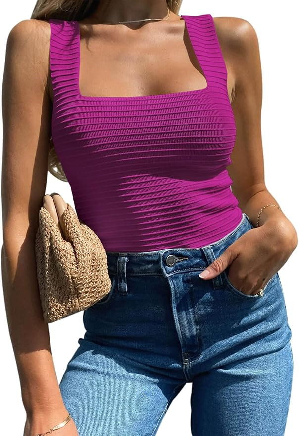 BZB Womens Ribbed Tank Tops 2025 Summer Sleeveless Square Neck Shirts Casual Slim Fitted Knit Shi... | Amazon (US)