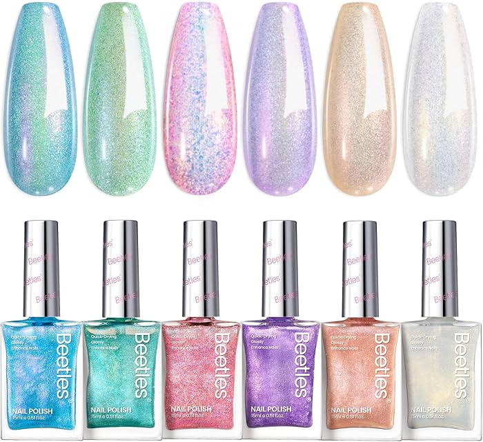Beetles Shimmer Nail Polish Set, 6 Colors Dreamy Pastel Quick Dry Nail Polish, Spring Summer Glit... | Amazon (US)