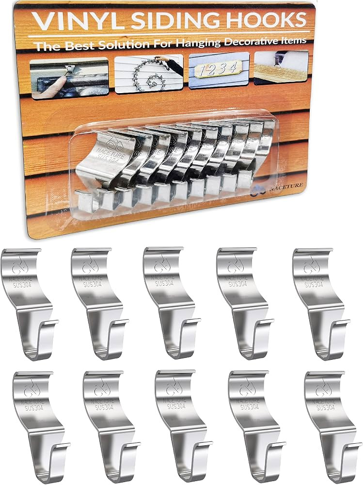 NACETURE Vinyl Siding Hooks Hanger (10 Pack) | No Drill Vinyl Hooks for Hanging Outdoor Decor, Sl... | Amazon (US)