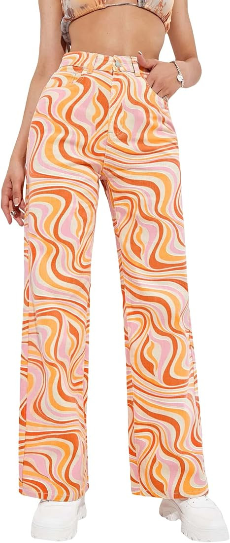 WDIRARA Women's Cow Print Ripped Jeans High Waisted Button Skinny Denim Pants | Amazon (US)