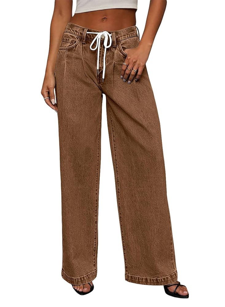 Sidefeel Women's Drawstring Jeans Wide Leg High Waisted Baggy Stretchy Elastic Waist Sweatpant Je... | Amazon (US)