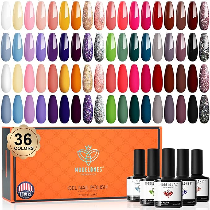Modelones Gel Nail Polish Set, 36 Pcs Colors 7ML All Seasons Holiday Gel Polish Soak Off Vibrant ... | Amazon (US)