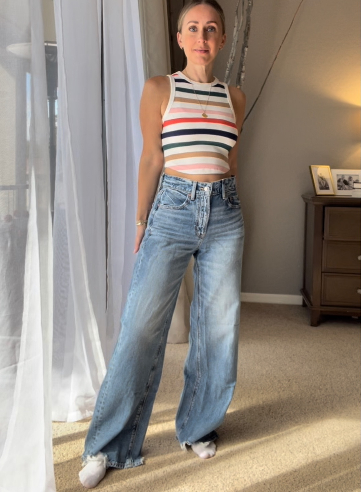 Size down! I’m wearing a 00 shirt here! 5’1 and 105 lbs for reference. Shirt is an XS but I think I could size up to a small 🫶🏼 it’s sold out but I linked a similar one! 

#LTKsalealert