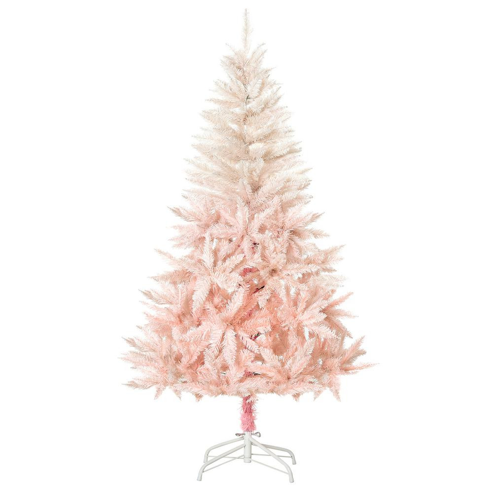 6 ft. Pink Unlit Spruce Artificial Christmas Tree with Metal Stand and Automatic Open | The Home Depot
