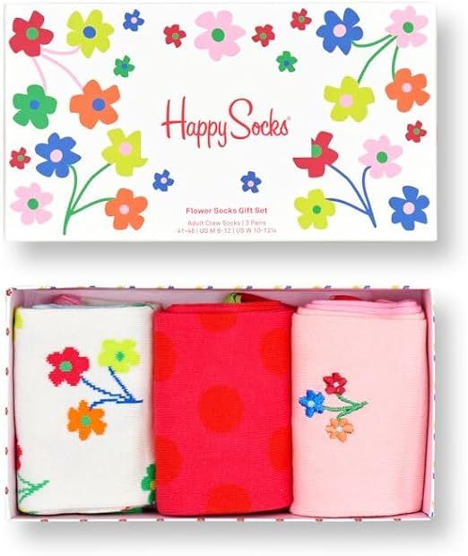 Happy Socks 3-Pack Flower Gift Set, colorful and fun, Socks for Men and Women, White-Pink-Green-O... | Amazon (US)