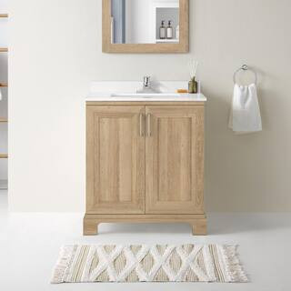 Glacier Bay Sinita 30 in. W x 19 in. D x 34 in. H Single Sink Bath Vanity in Natural Oak with Whi... | The Home Depot
