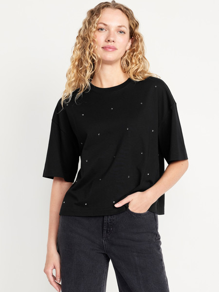 Oversized Crew-Neck Embellished T-Shirt | Old Navy (US)