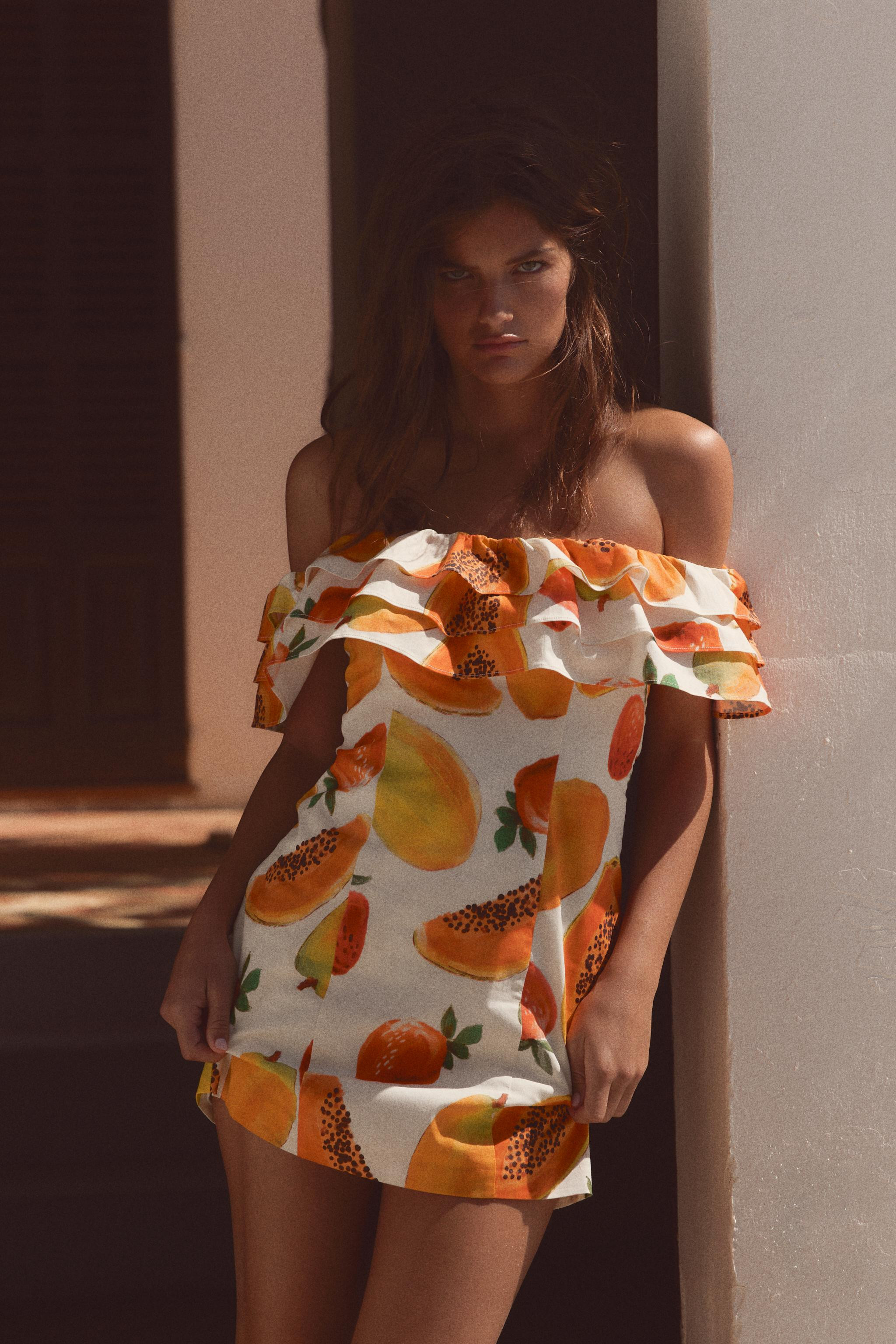 FRUIT PRINT RUFFLED MINI DRESS | Zara UK