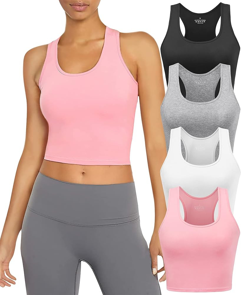 Cotton Workout Crop Tank Top for Women Racerback Yoga Tank Tops Athletic Sports Shirts Exercise U... | Amazon (US)