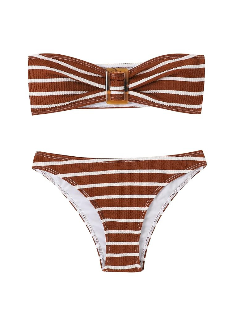 GORGLITTER Women's 2 Piece Strapless Swimsuit Striped Bandeau High Waisted Thong Bikini Set Bathi... | Amazon (US)