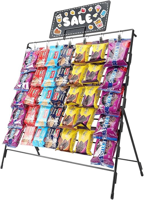 Chip Rack Display Stand with 60 Clips, 7 Rows Snack Retail Display Rack, Chip Bag Holder for Part... | Amazon (US)