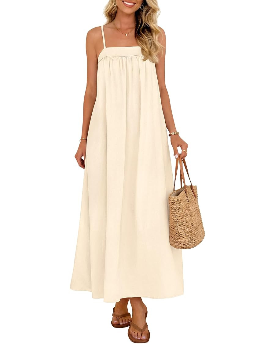 MEROKEETY Women's Summer Boho Maxi Dresses 2026 Spaghetti Straps Linen Sundress Casual Beach Vaca... | Amazon (US)