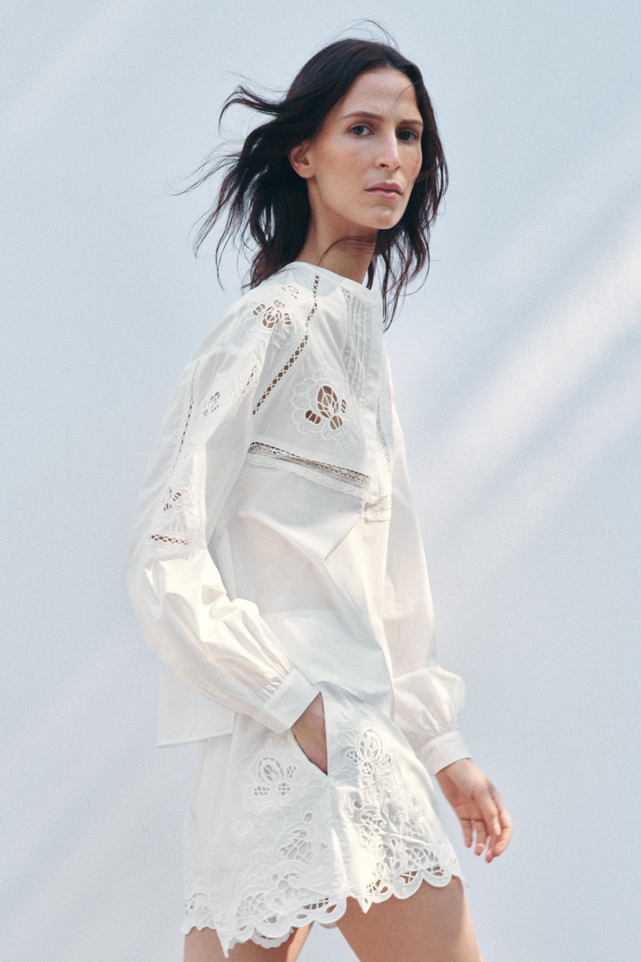 ZW COLLECTION EMBROIDERED OPENWORK BLOUSE | Zara US