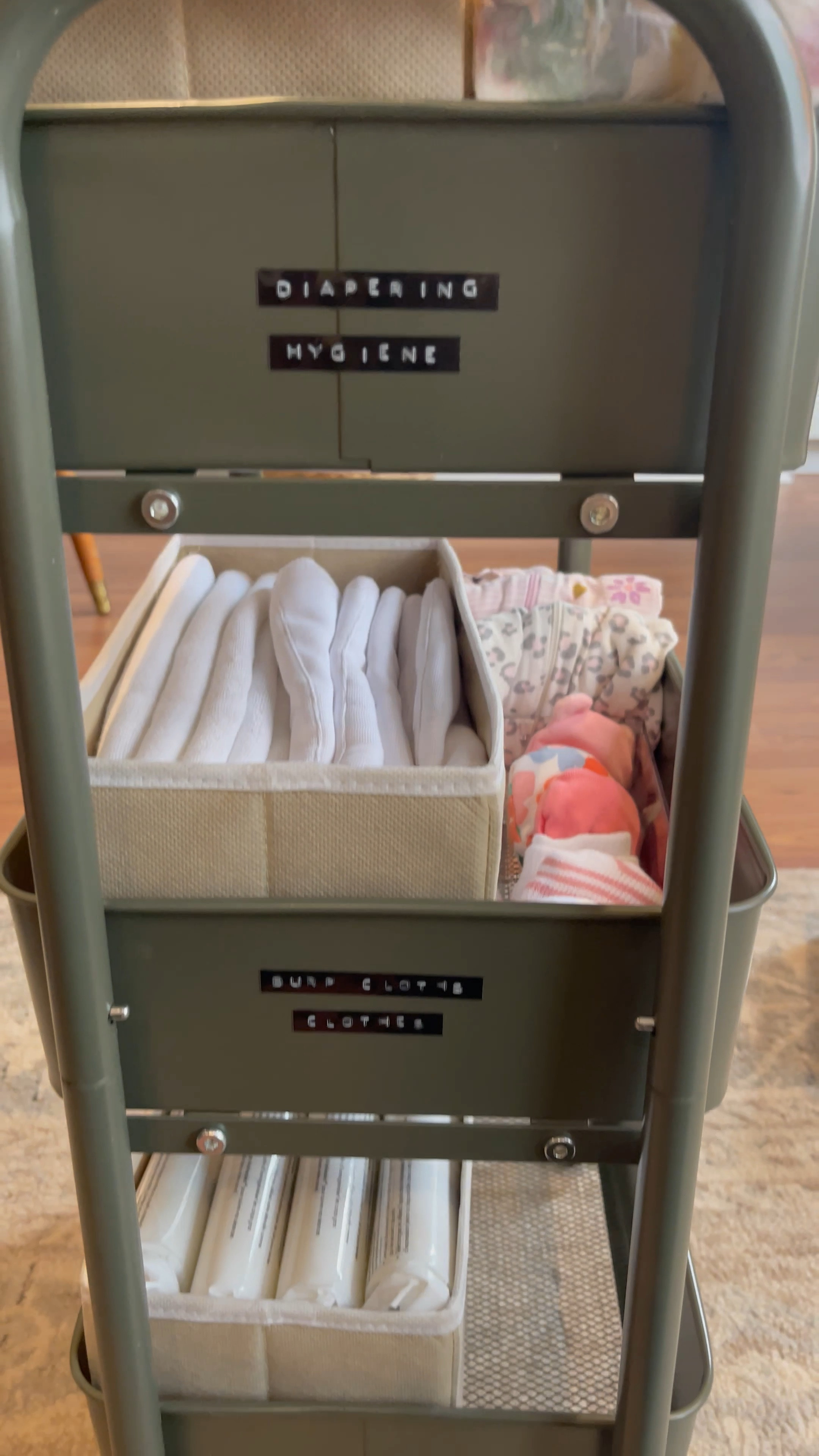 Diaper caddy, diaper cart, baby necessities, baby gear, newborn, infant, organization, baby, hygiene, baby clothes 