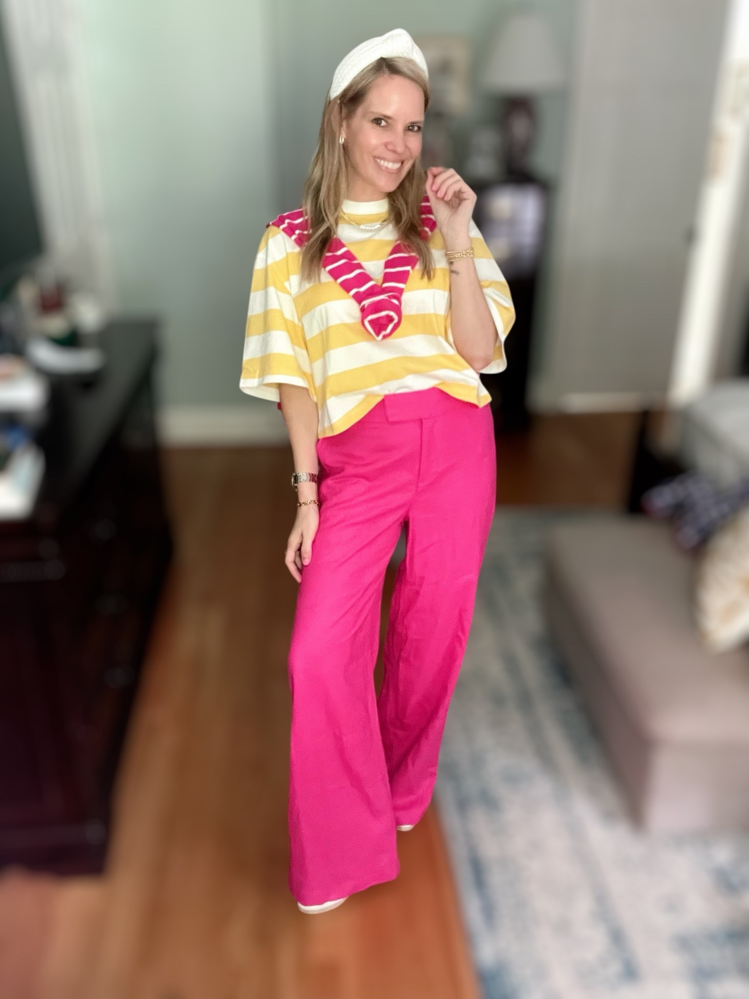 ✨ Use code PREPPYREBEL for 10% off Melinda Maria jewelry! ✨

Color pop perfection 💛💖 This sunshine + hot pink combo is everything! I styled my fave yellow striped cropped tee (wearing XS) with bold, wide-leg linen pants for a cheerful, preppy summer outfit that turns heads 🎀☀️

Layered a pink striped sweater over the shoulders for that classic coastal flair, added a woven headband, and topped it off with gold accessories and slides for a playful-meets-polished finish.

🌿 Pants are lightweight linen and ultra breezy
💛 Tee is 100% cotton with a relaxed, boxy fit
🎀 Sweater drape is the ultimate prep-chic finishing touch!

Linked the exact tee + similar wide-leg linen pants and accessories on LTK!

#LTKsummerstyle #linenpants #HMFinds #colorfuloutfit #preppystyle #coastalcowgirl #PREPPYREBEL #MelindaMaria #brightfashion #LTKunder50 #boldbasics #classicstylewithatwist #LTKcasualstyle


#LTKFindsUnder50 #LTKFindsUnder100 #LTKOver40