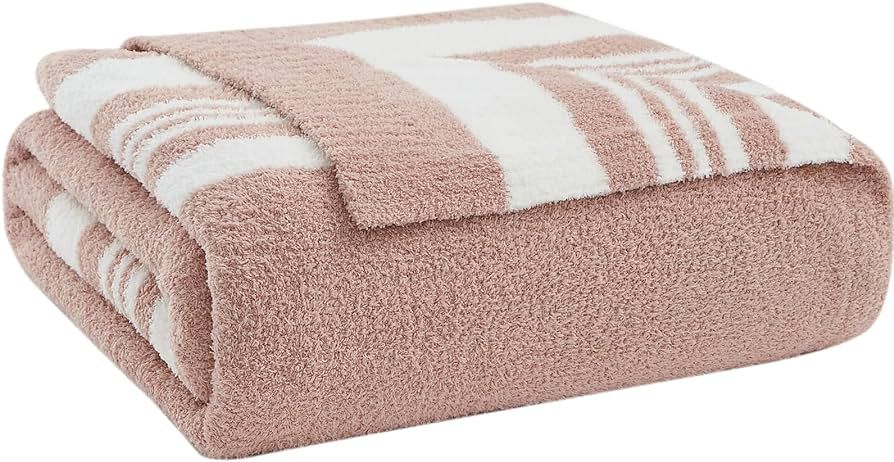 WRENGONGE Pink Throw Blanket, 50x70 Soft Cozy Microfiber Striped Throw Blankets for Couch, Sofa, ... | Amazon (US)
