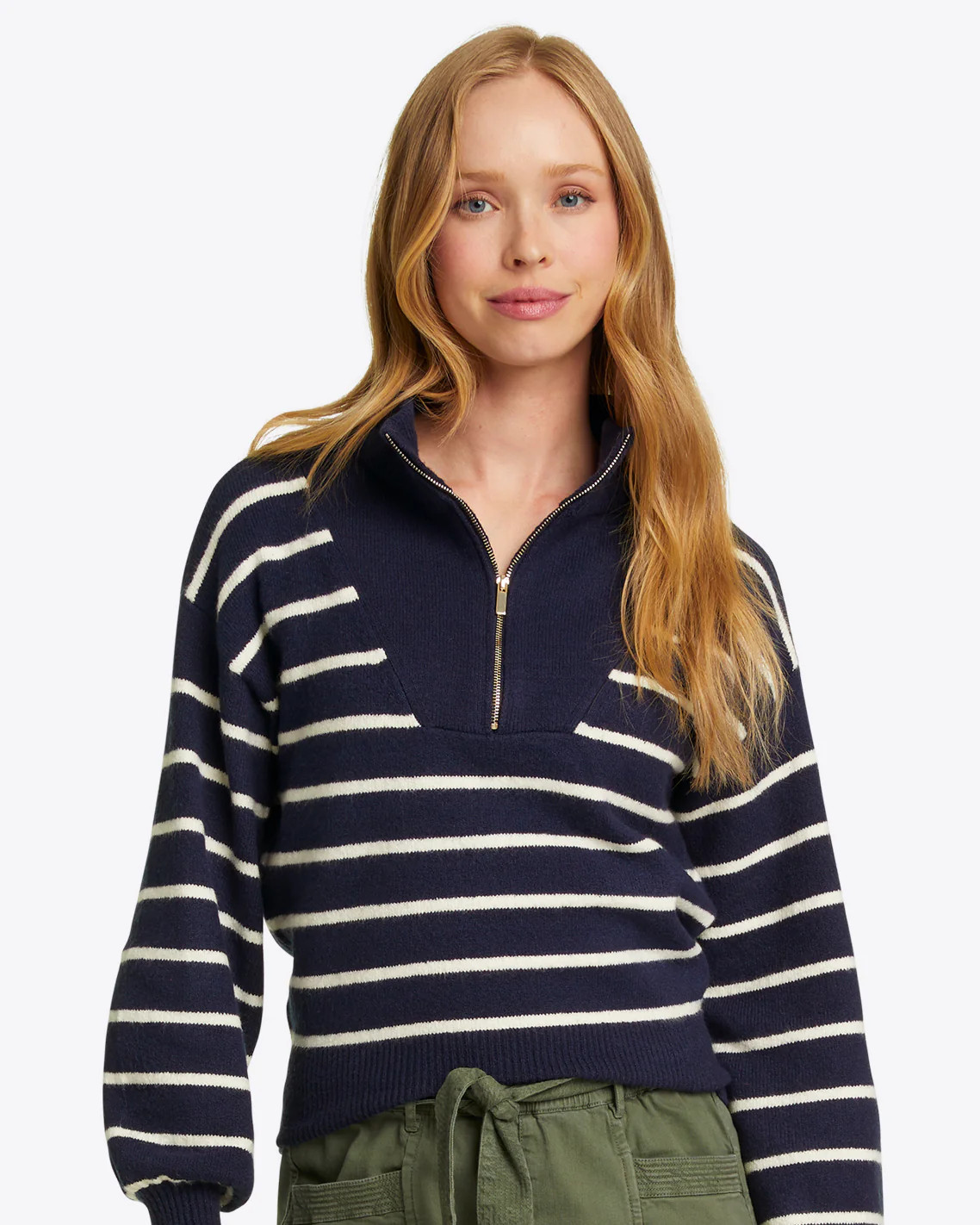 Striped Quarter Zip Sweater in Mariner Stripe | Draper James (US)