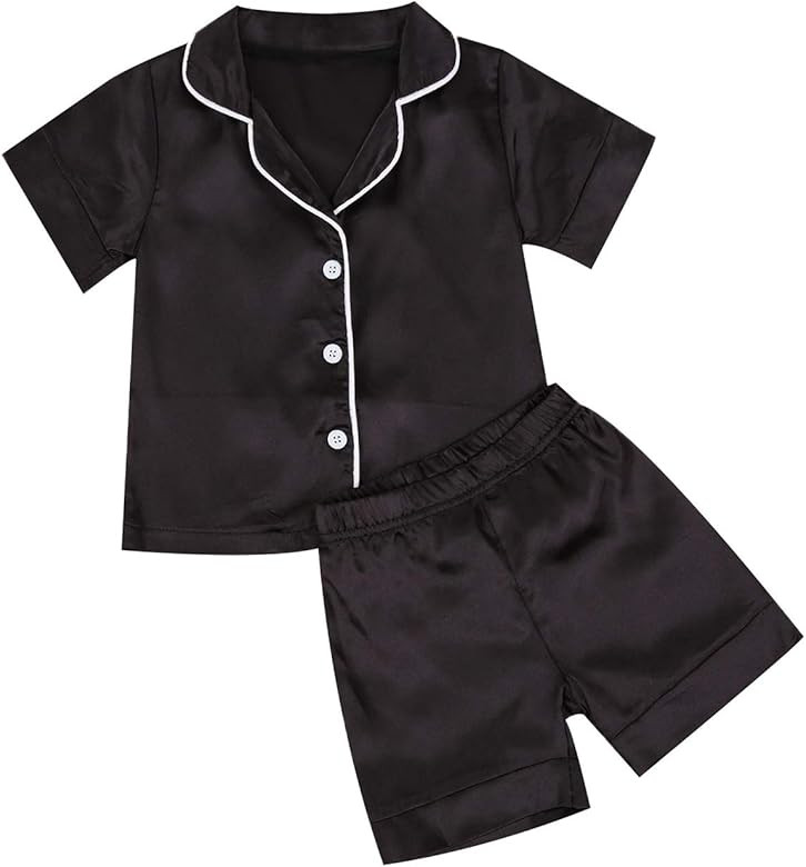 Toddler Baby Kids Satin Pajamas Set, Long Sleeve Button-Down Sleepwear PJs for Girls | Amazon (US)
