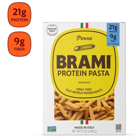 Brami Penne High Protein Pasta, 21g Protein, High Fiber, Shelf-Stable Noodles, 12 oz Box | Walmart (US)