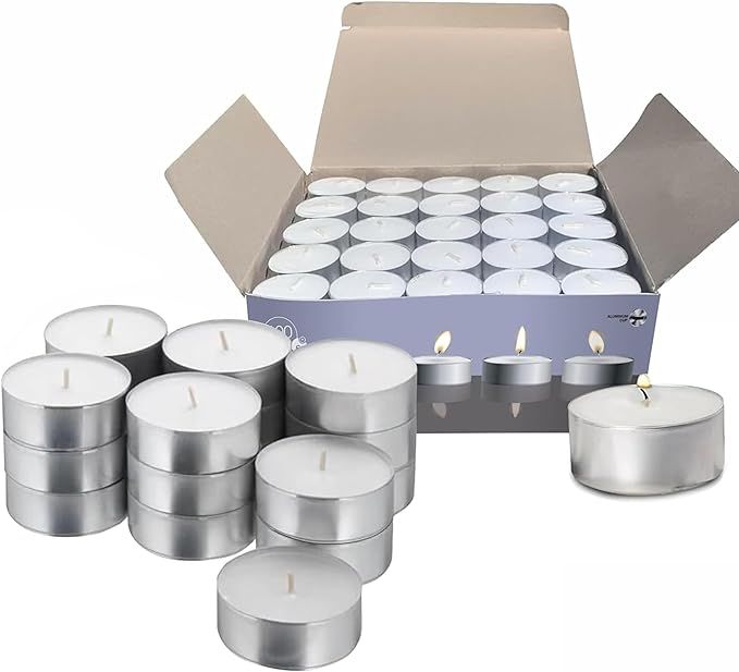 100 Pack Tealight Candles in Metal Cups - Clean White Unscented Tealight Candles with 6 Hour Long... | Amazon (US)