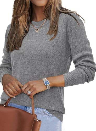 Arach&Cloz Women's Wool Blend Classic Crew Neck Casual Fall Sweaters | Amazon (US)