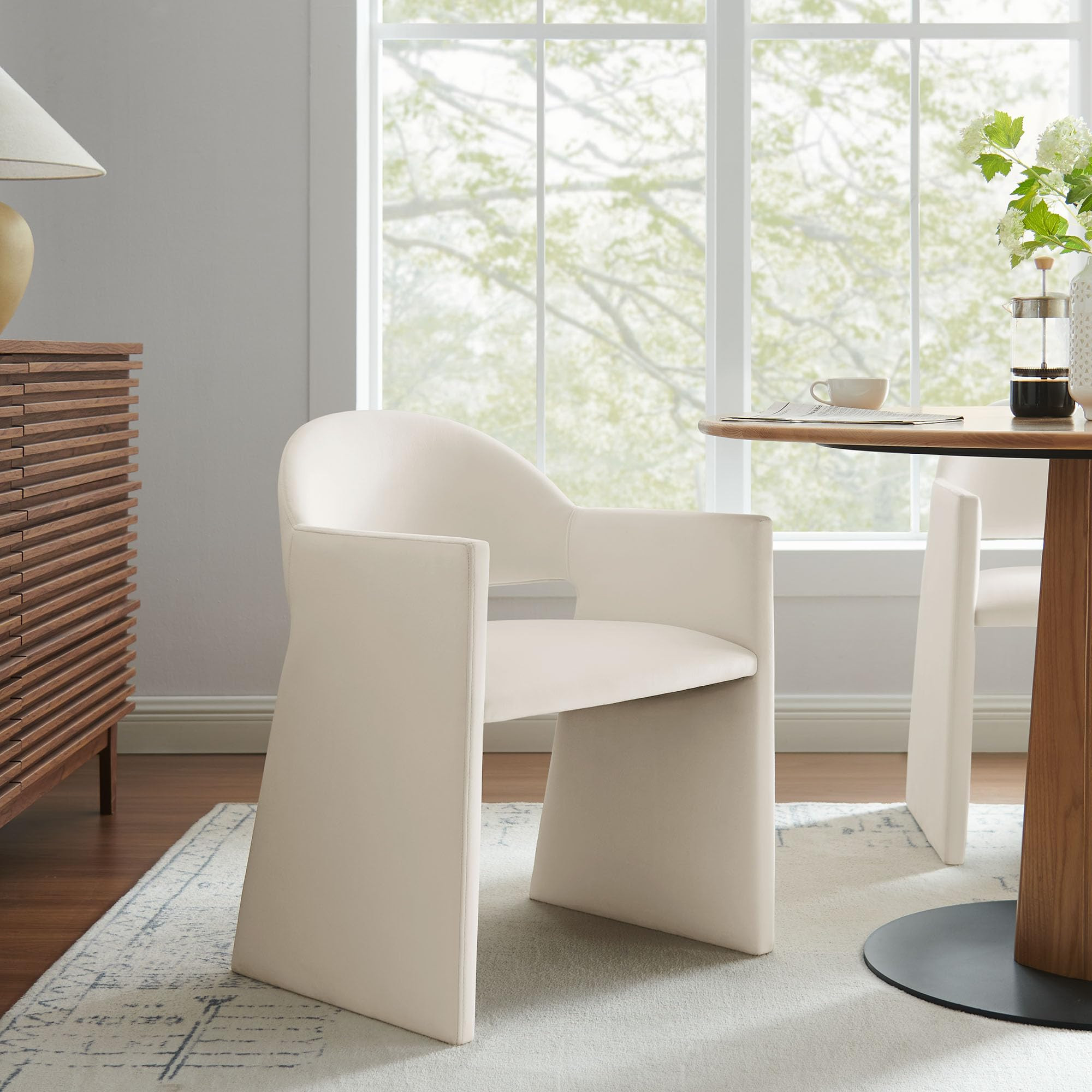 Modway Talia Performance Velvet Dining Armchair in Alabaster - Modern Curved Dining Chair with Op... | Amazon (US)
