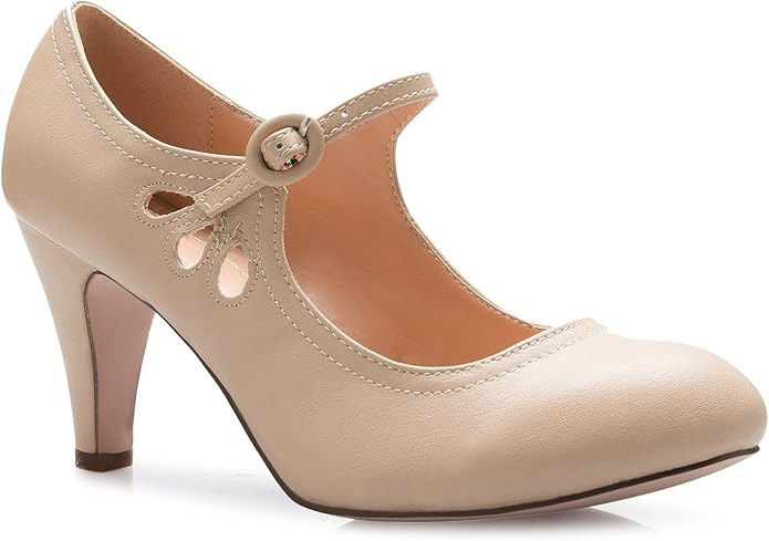 Olivia K Women's Kitten Heels Mary Jane Pumps - Adorable Vintage Shoes- Unique Round Toe Design w... | Amazon (US)