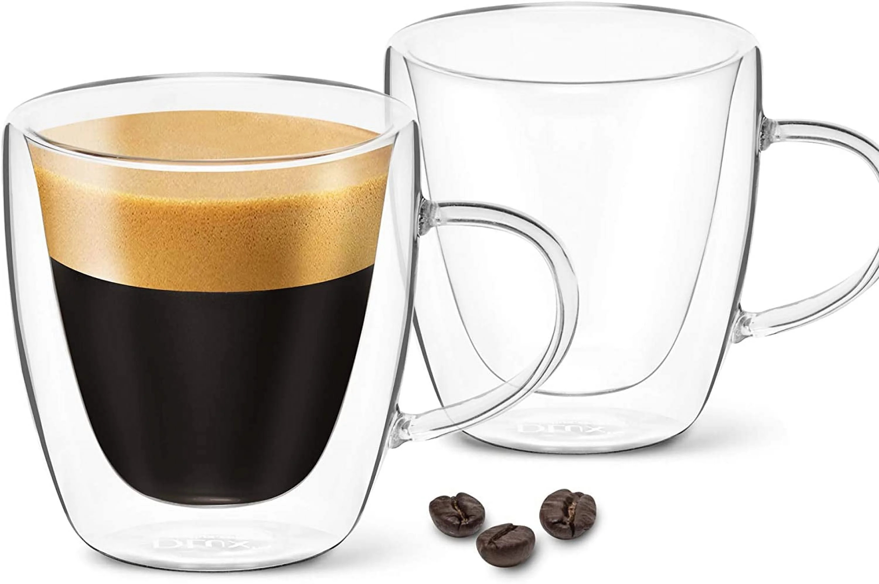DLux Espresso Coffee Cups 3oz, Double Wall, Clear Glass Set of 2 Glasses with Handles, Insulated ... | Walmart (US)