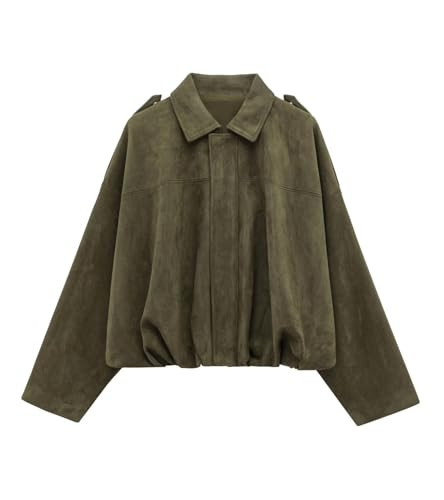 Womens Faux Suede Bomber Jacket Casual Lapel Pilot Cropped Coat Oversized Motorcycle Jackets 2025... | Amazon (US)