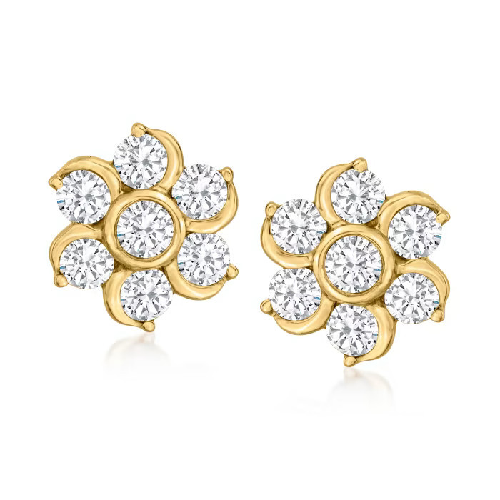 1.00 ct. t.w. Diamond Flower Earrings in 14kt Yellow Gold | Ross-Simons
