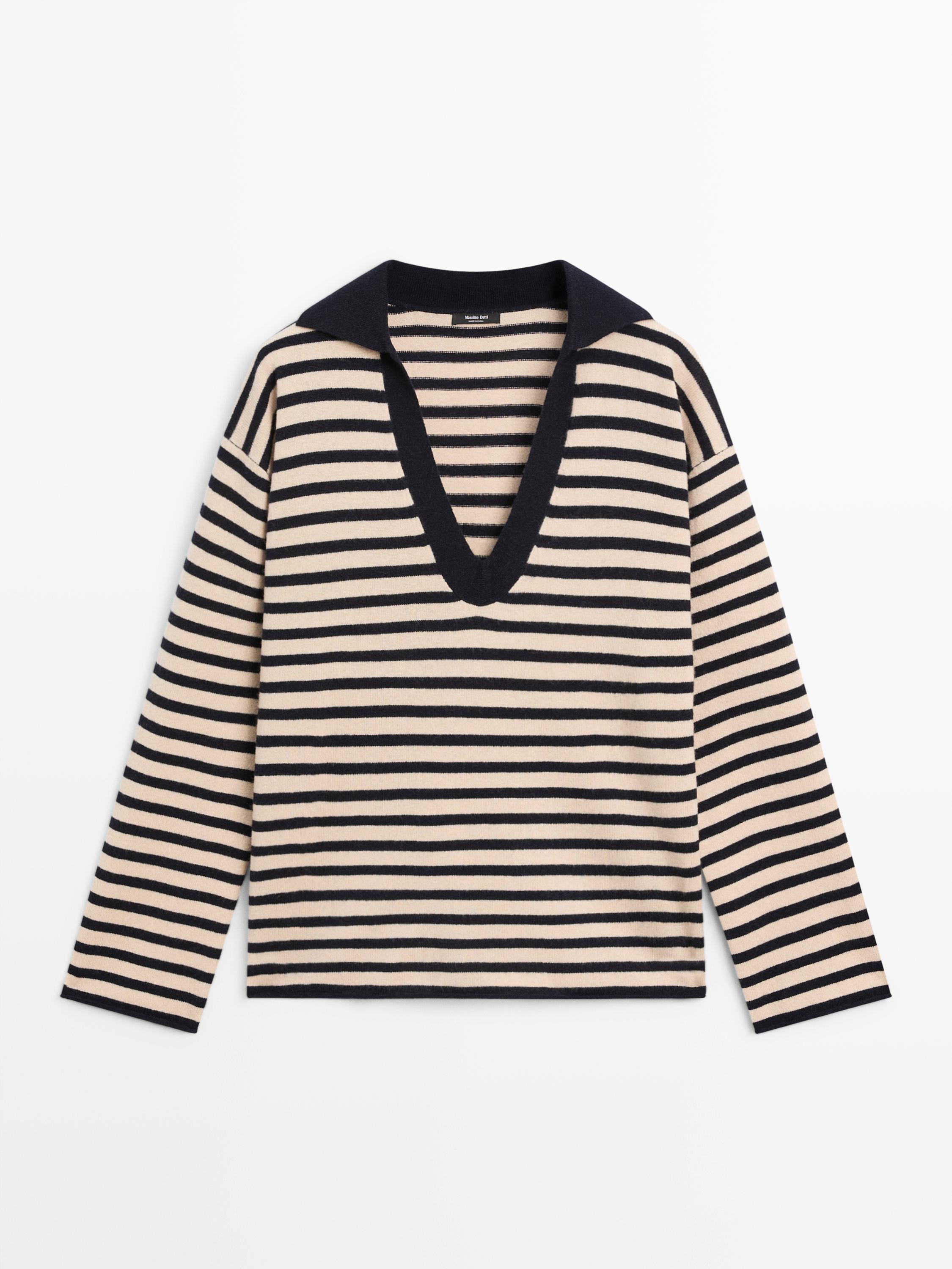 Striped V-neck knit sweater | Massimo Dutti UK