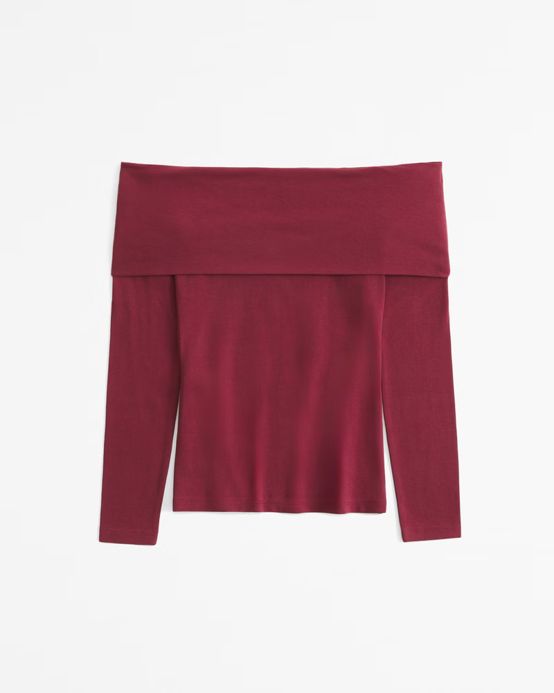 Women's Long-Sleeve Cotton-Blend Seamless Fabric Tuckable Off-The-Shoulder Top | Women's Tops | A... | Abercrombie & Fitch (US)