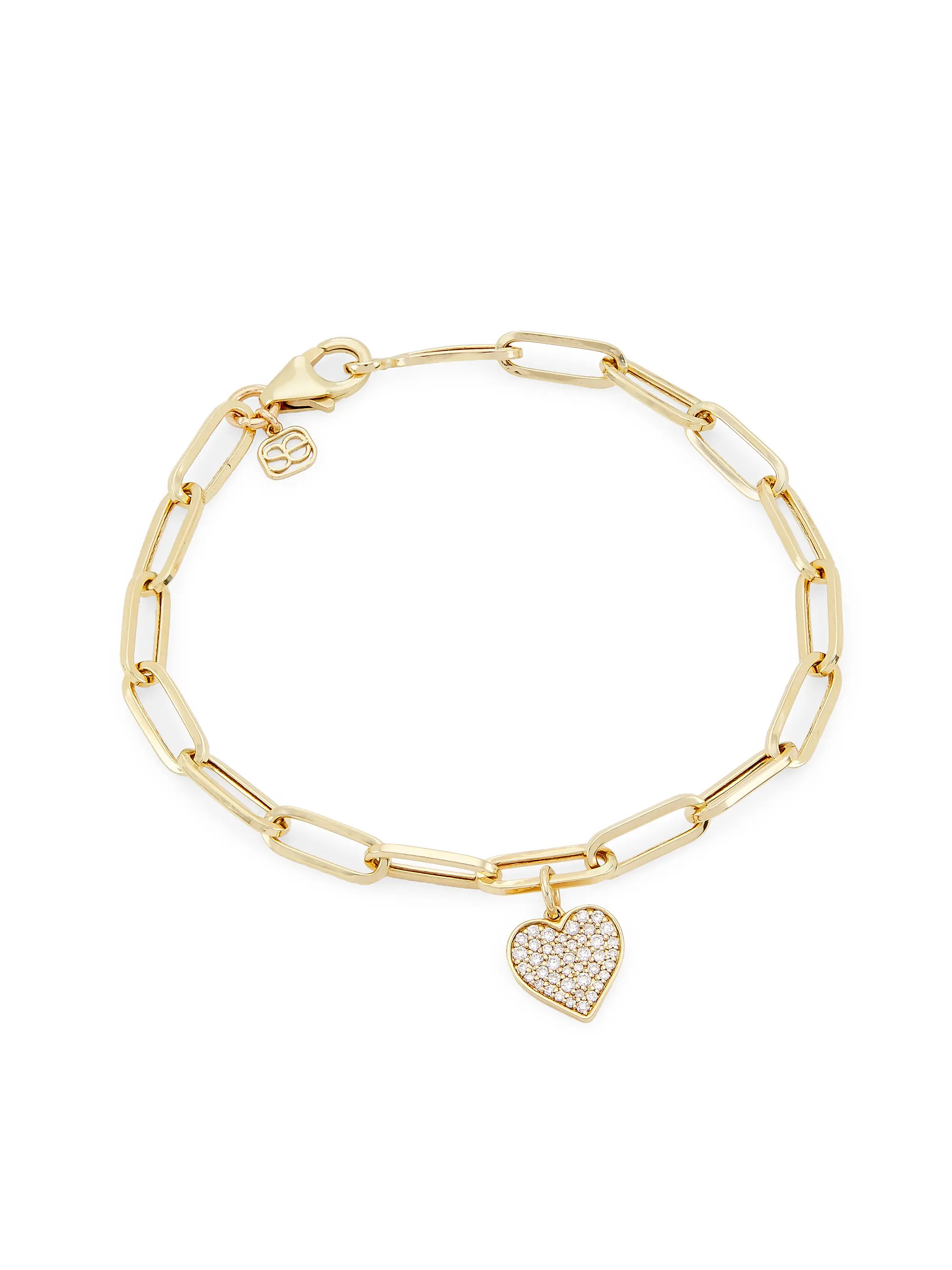 14K Yellow Gold & Diamond Heart Charm Bracelet | Saks Fifth Avenue
