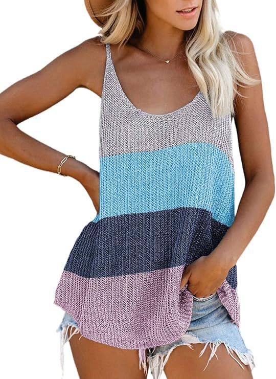 BLENCOT Women's Scoop Neck Knit Tank Tops Casual Loose Sleeveless Cami Blouse Shirts | Amazon (US)