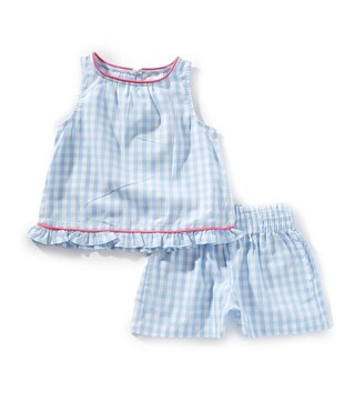 Little Girls 2T-6X Gingham Sleeveless Baby Doll Top & Matching Shorts Set | Dillard's