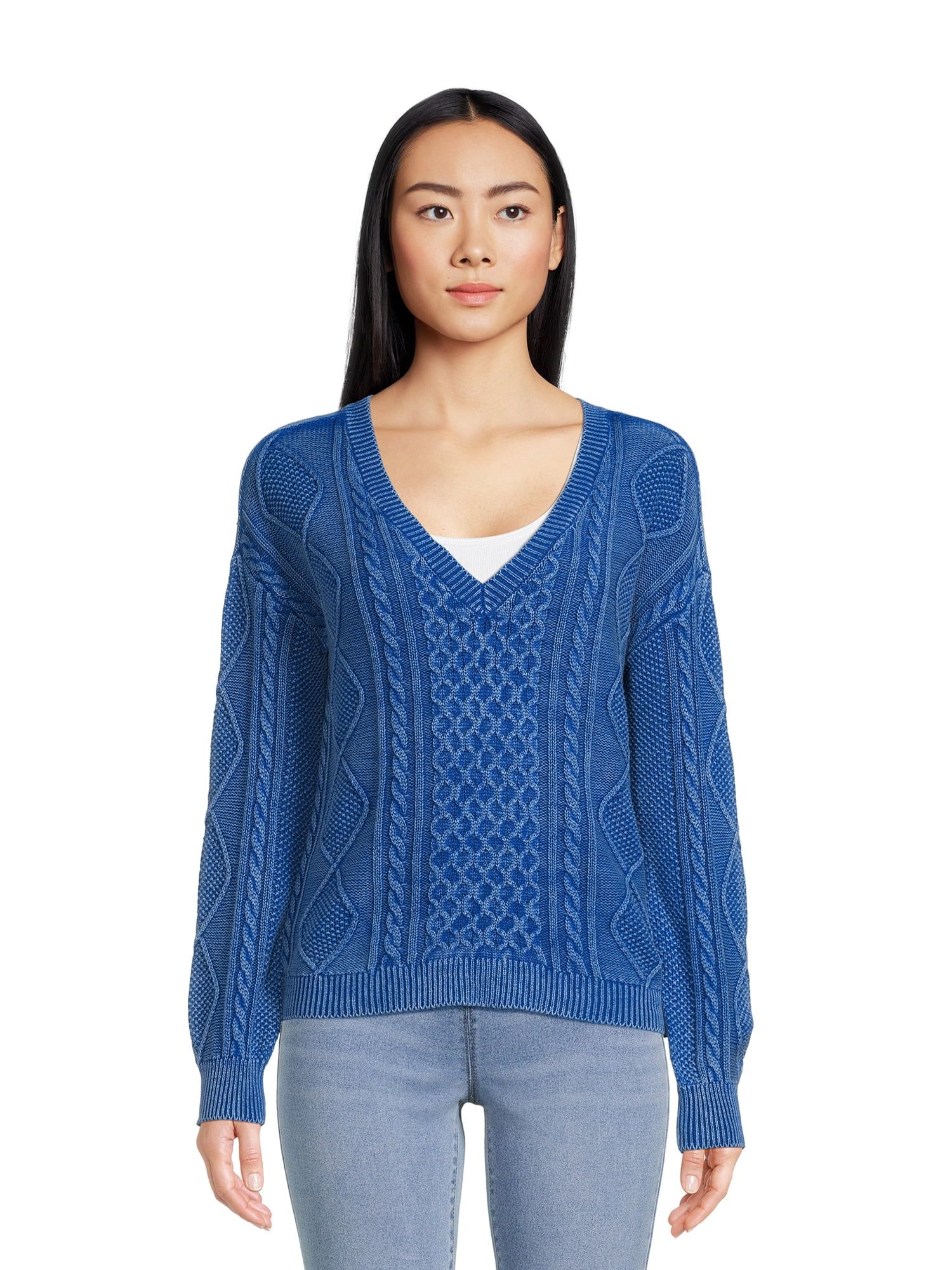 No Boundaries Juniors Washed Cable Knit V-Neck Top | Walmart (US)