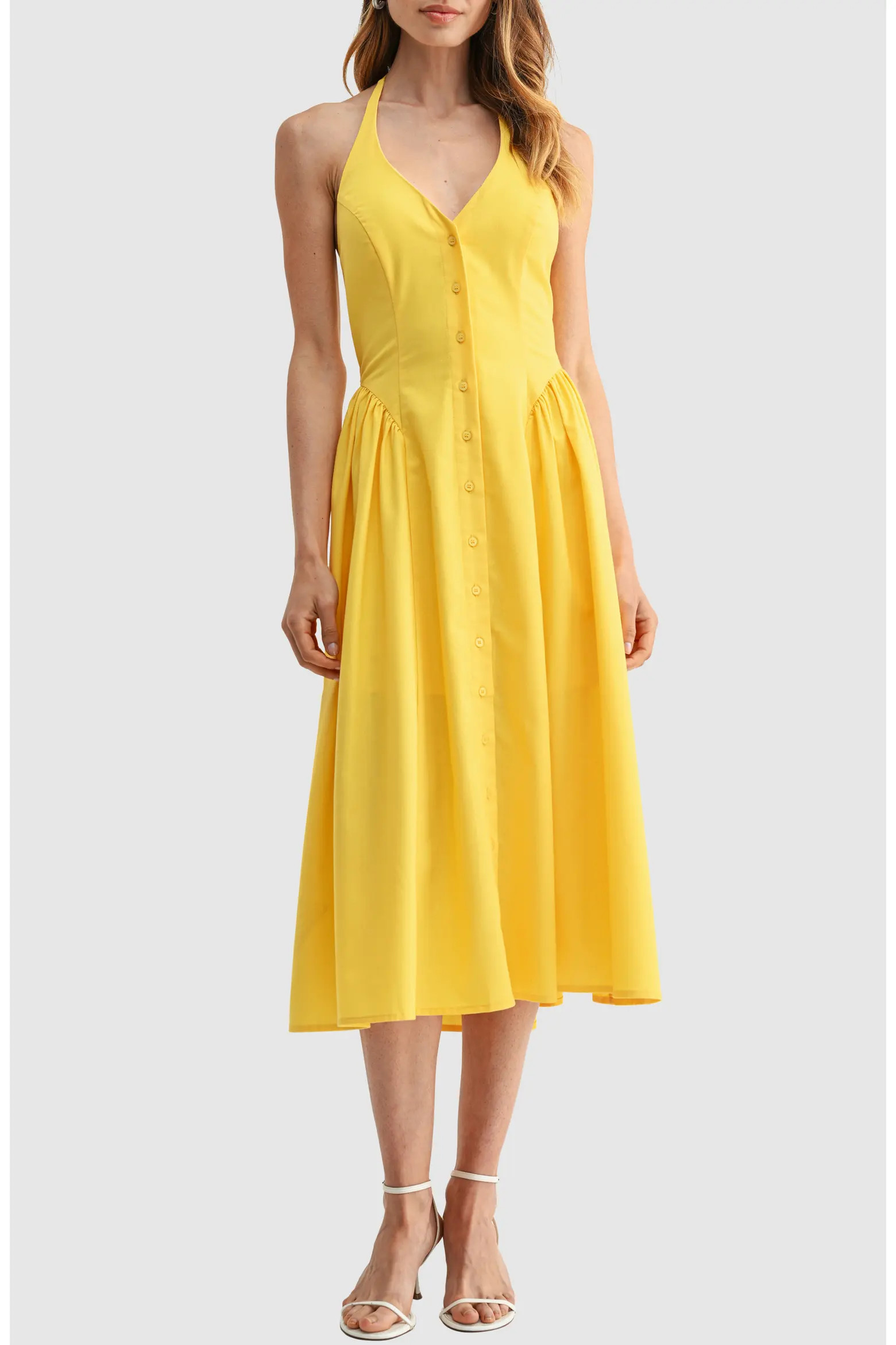All in Favor Halter Button Front Midi Dress (Women) | Nordstrom | Nordstrom