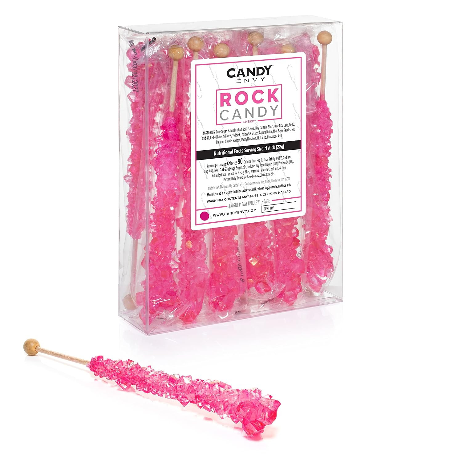 Candy Envy Pink Rock Candy Crystal Sticks - Cherry Flavored - 12 Indiv. Wrapped | Amazon (US)