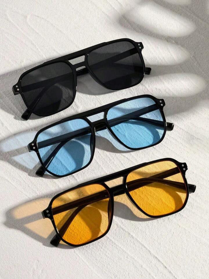 Street 3pcs Unisex Square Sunglasses With Decorative Frames, Suitable For Daily And Travel Shades... | SHEIN