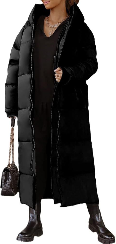 chouyatou Women's Warm Winter Hooded Long Quilted Puffer Down Coat Jacket Outerwear | Amazon (US)