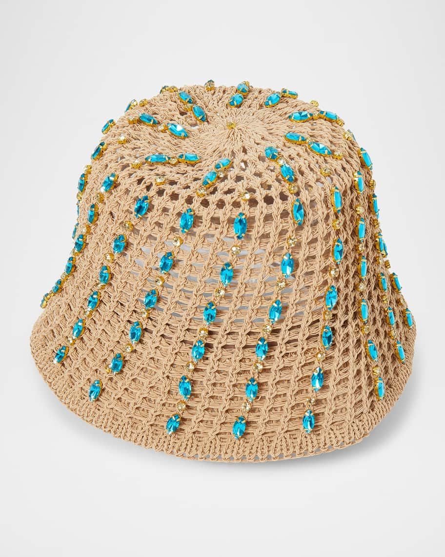 Aqua Crystal Open Weave Bucket Hat | Neiman Marcus