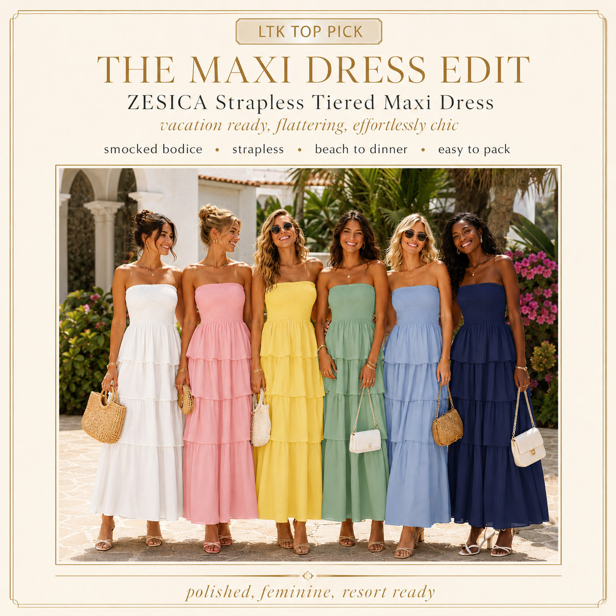 ZESICA Summer Chic | Strapless Boho Smocked Tiered Maxi Dress ☀️ 

The strapless maxi dress that instantly makes your summer outfit look planned ☀️

This ZESICA smocked tiered maxi dress is the kind of easy Amazon dress that feels made for vacation, but works for so much more than one trip. 

The strapless smocked bodice gives that flattering, comfortable fit, the tiered skirt feels breezy and feminine, and the color options make it easy to find the one that fits your summer vibe.

This is the dress you pack for beach vacations, resort dinners, cruises, bridal showers, baby showers, brunch, summer date nights, family photos, poolside lunches, graduation parties, and those “I want to look cute but not try too hard” plans.

I did the digging for you — this is one of those affordable summer maxi dresses that actually earns its spot because it can go from beach to dinner with a simple shoe change. 

Add sandals and a woven bag for daytime, or dress it up with heels and jewelry for a polished vacation-night look.

📌 SAVE this before your next warm-weather outfit panic ☀️

↓ Everything is linked!

#LTKActive #LTKSaleAlert #LTKTravel