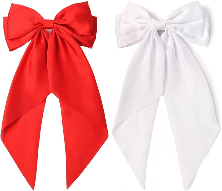 SUSULU Large Hair Bow Clips for Women Red Hair Bow White Hair Bow Slides for Girls Satin Hair Bar... | Amazon (US)