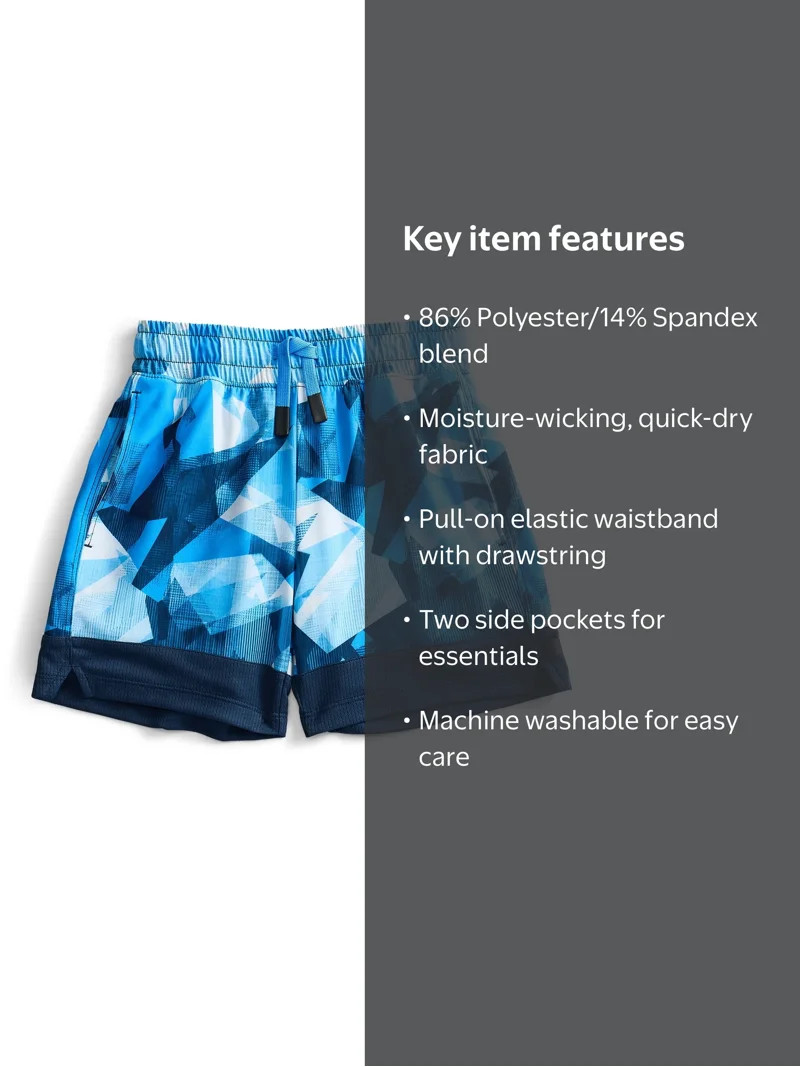 Athletic Works Boys' Print Performance Shorts, Sizes 4-18 & Husky | Walmart (US)