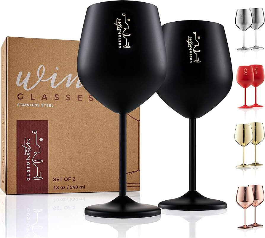 Gusto Nostro Stainless Steel Wine Glass - 18 oz - Unbreakable Black Wine Glasses for Travel, Camp... | Amazon (US)